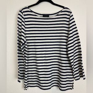 J. Crew classic black and white/cream striped cotton preppy nautical classic top